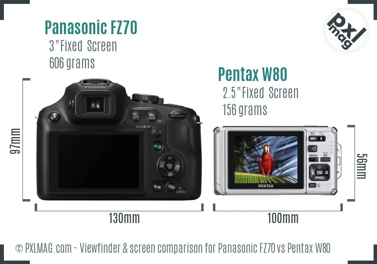 Panasonic FZ70 vs Pentax W80 Screen and Viewfinder comparison