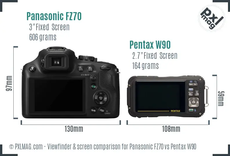 Panasonic FZ70 vs Pentax W90 Screen and Viewfinder comparison