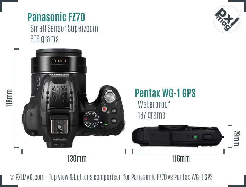 Panasonic FZ70 vs Pentax WG-1 GPS top view buttons comparison