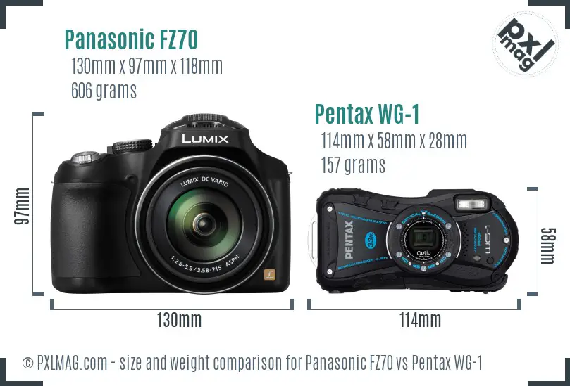 Panasonic FZ70 vs Pentax WG-1 size comparison