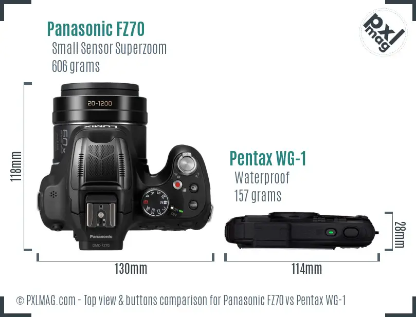 Panasonic FZ70 vs Pentax WG-1 top view buttons comparison
