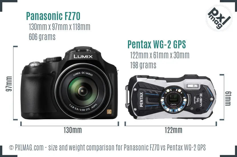 Panasonic FZ70 vs Pentax WG-2 GPS size comparison