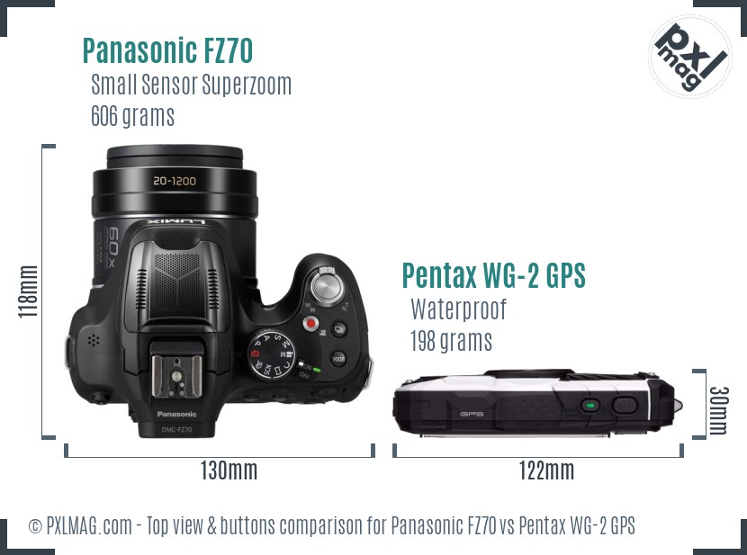 Panasonic FZ70 vs Pentax WG-2 GPS top view buttons comparison