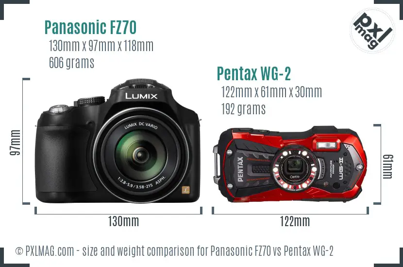 Panasonic FZ70 vs Pentax WG-2 size comparison