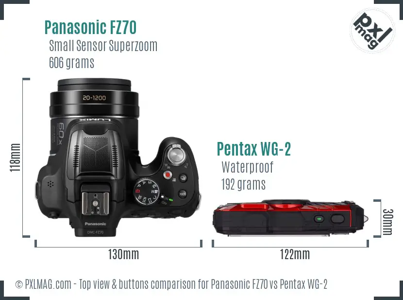 Panasonic FZ70 vs Pentax WG-2 top view buttons comparison