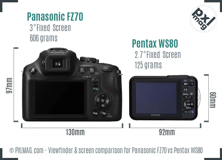 Panasonic FZ70 vs Pentax WS80 Screen and Viewfinder comparison