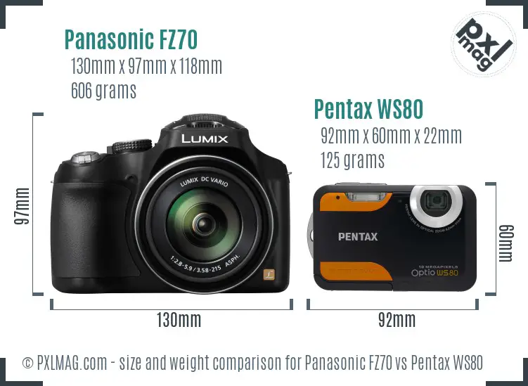 Panasonic FZ70 vs Pentax WS80 size comparison