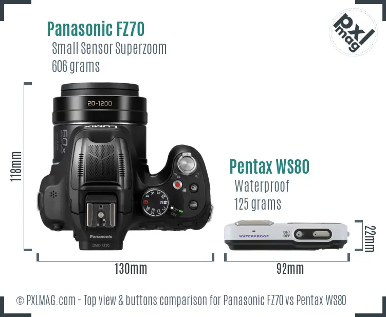 Panasonic FZ70 vs Pentax WS80 top view buttons comparison