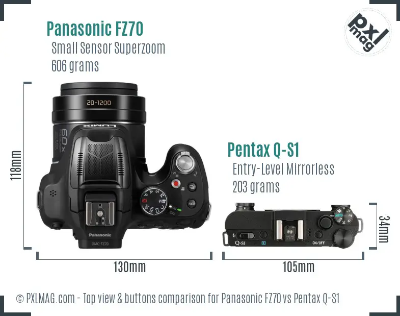 Panasonic FZ70 vs Pentax Q-S1 top view buttons comparison