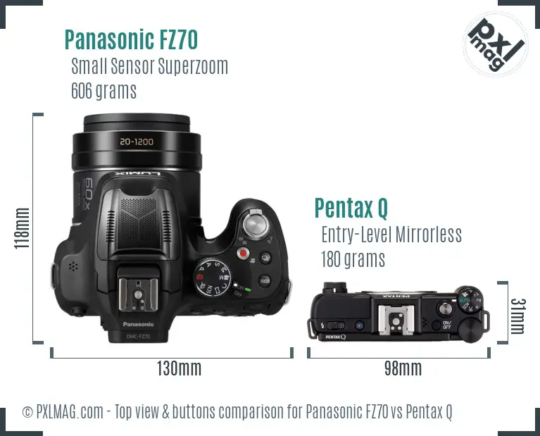 Panasonic FZ70 vs Pentax Q top view buttons comparison
