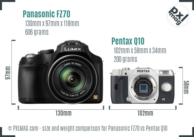 Panasonic FZ70 vs Pentax Q10 size comparison