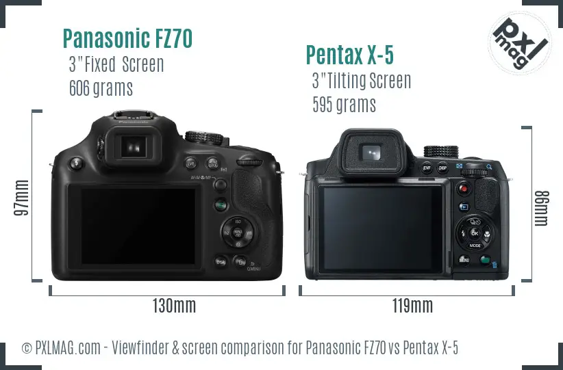Panasonic FZ70 vs Pentax X-5 Screen and Viewfinder comparison Panasonic FZ70 vs Pentax X-5 Screen and Viewfinder comparison