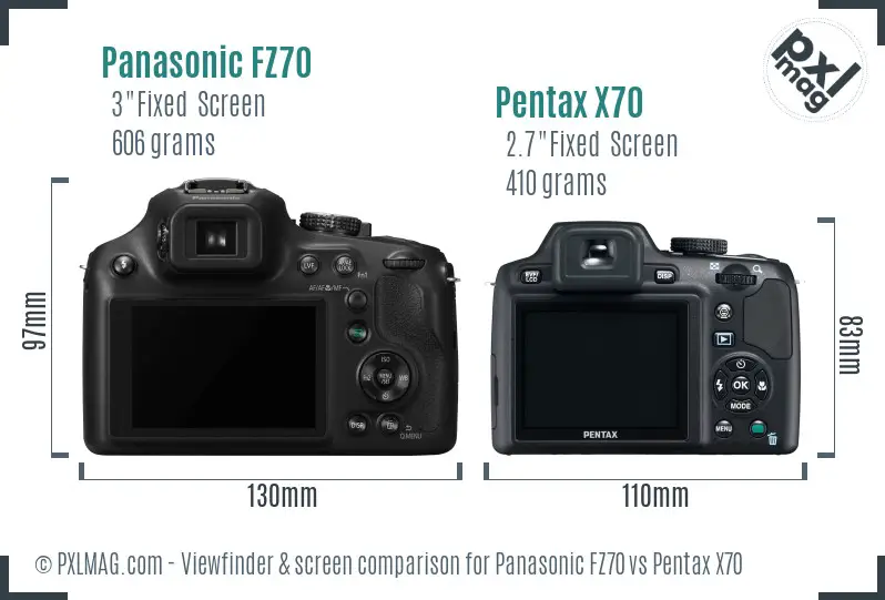 Panasonic FZ70 vs Pentax X70 Screen and Viewfinder comparison