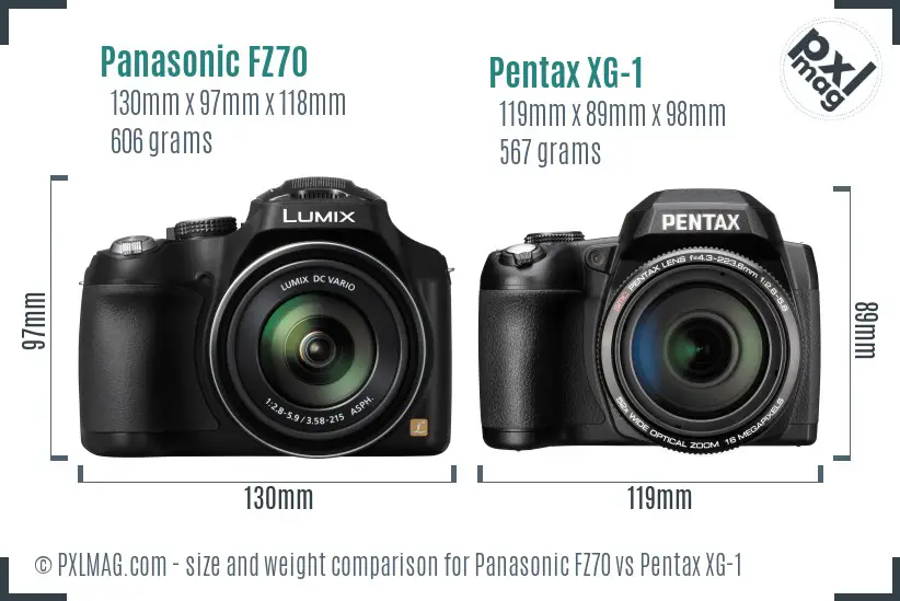 Panasonic FZ70 vs Pentax XG-1 size comparison Panasonic FZ70 vs Pentax XG-1 size comparison