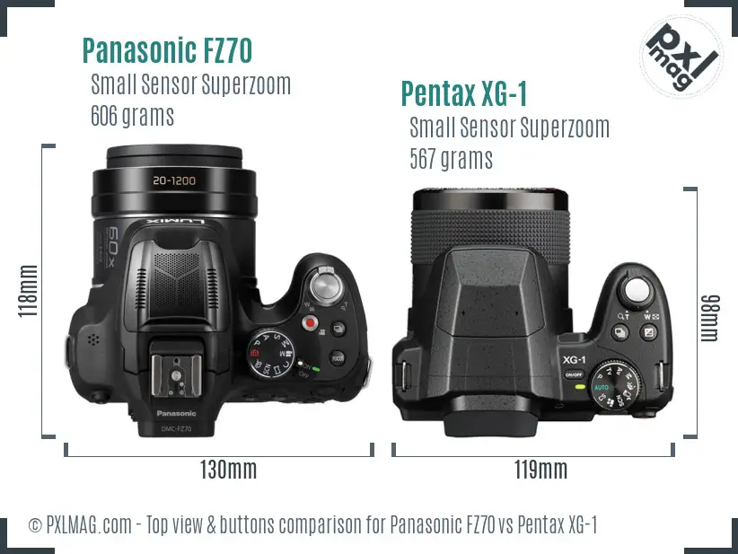 Panasonic FZ70 vs Pentax XG-1 top view buttons comparison