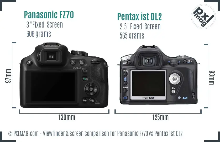 Panasonic FZ70 vs Pentax ist DL2 Screen and Viewfinder comparison
