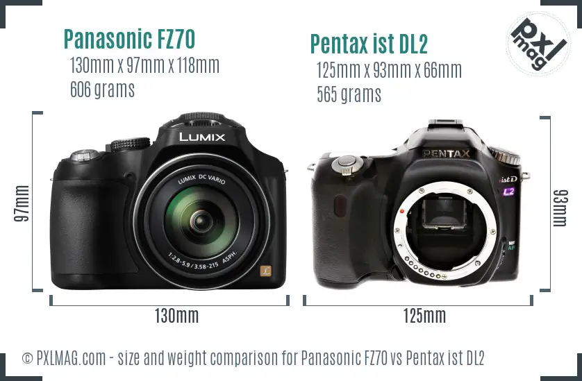 Panasonic FZ70 vs Pentax ist DL2 size comparison