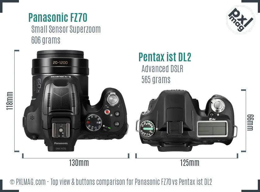 Panasonic FZ70 vs Pentax ist DL2 top view buttons comparison