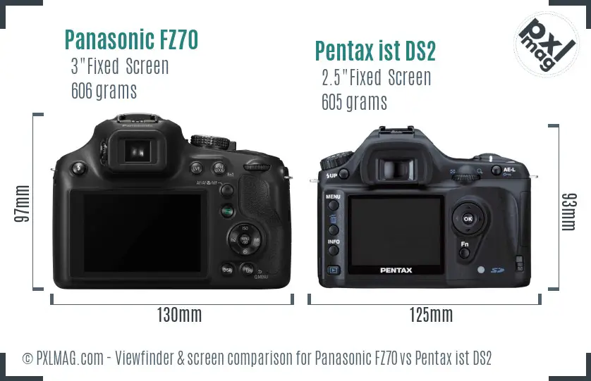 Panasonic FZ70 vs Pentax ist DS2 Screen and Viewfinder comparison