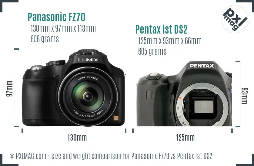 Panasonic FZ70 vs Pentax ist DS2 size comparison