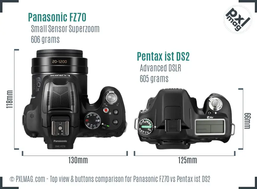 Panasonic FZ70 vs Pentax ist DS2 top view buttons comparison
