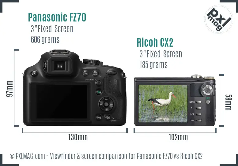 Panasonic FZ70 vs Ricoh CX2 Screen and Viewfinder comparison