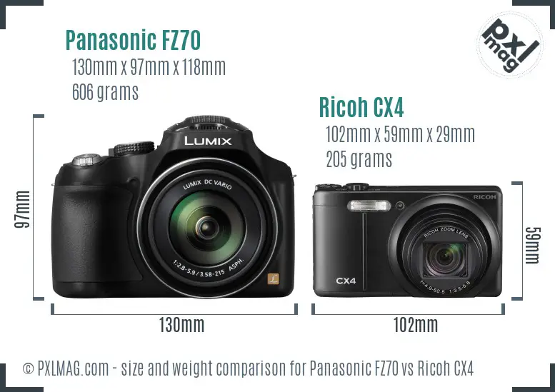 Panasonic FZ70 vs Ricoh CX4 size comparison