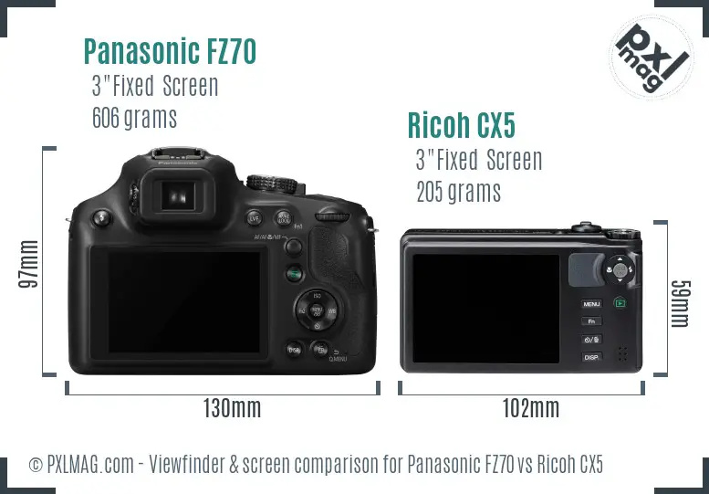 Panasonic FZ70 vs Ricoh CX5 Screen and Viewfinder comparison