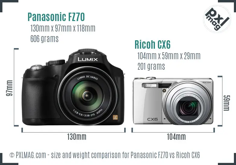 Panasonic FZ70 vs Ricoh CX6 size comparison
