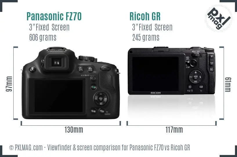 Panasonic FZ70 vs Ricoh GR Screen and Viewfinder comparison