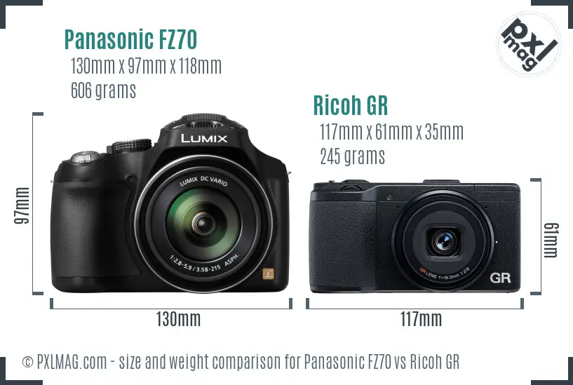 Panasonic FZ70 vs Ricoh GR size comparison