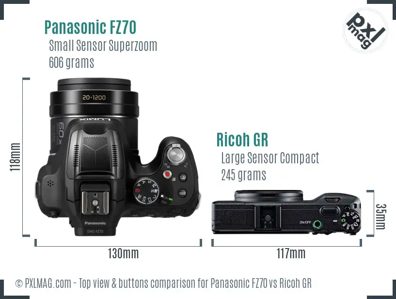 Panasonic FZ70 vs Ricoh GR top view buttons comparison