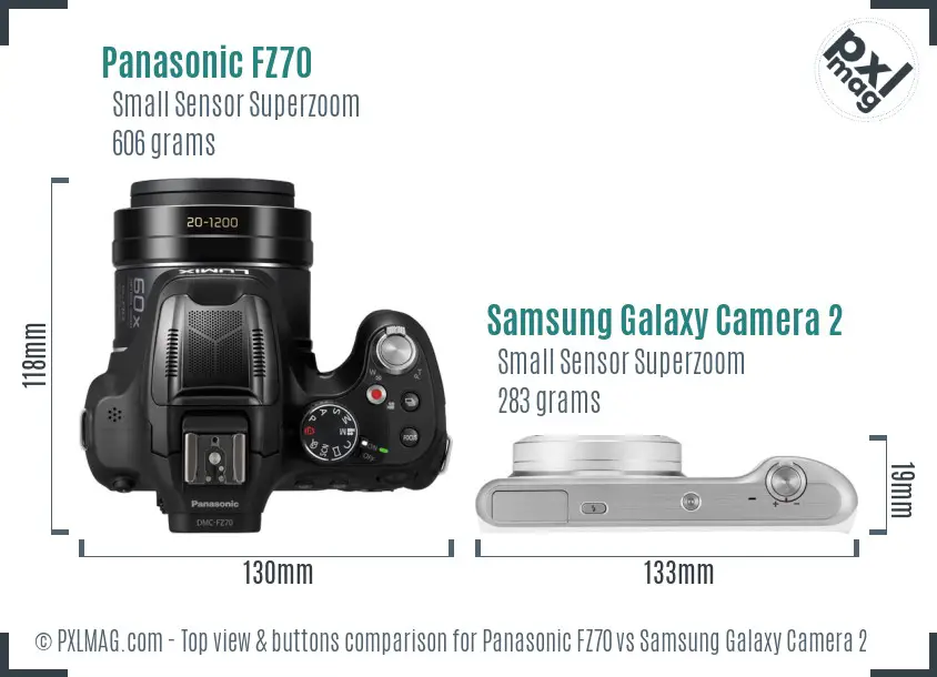 Panasonic FZ70 vs Samsung Galaxy Camera 2 top view buttons comparison