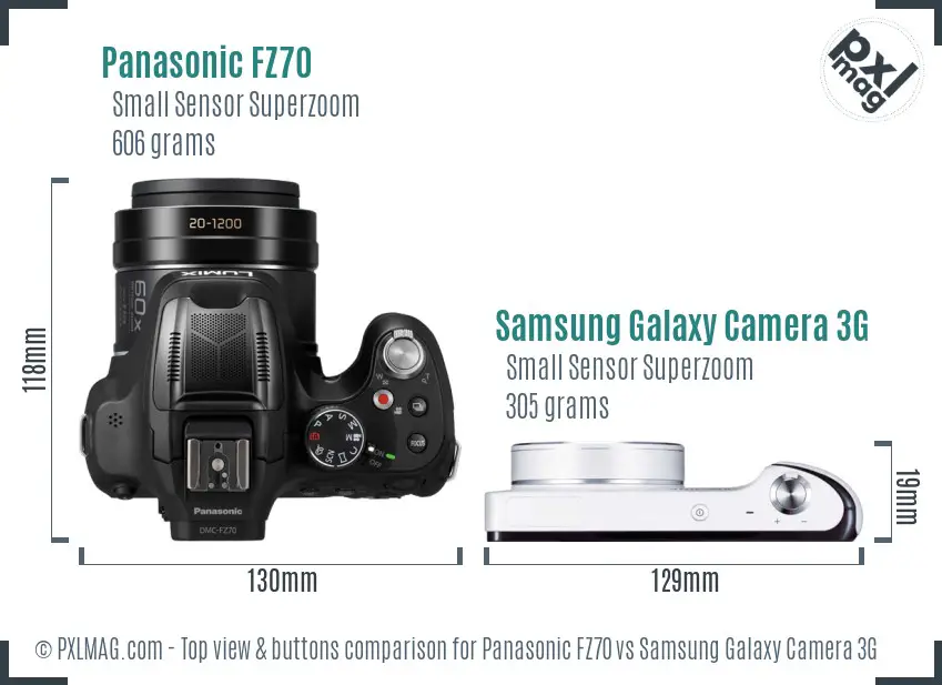 Panasonic FZ70 vs Samsung Galaxy Camera 3G top view buttons comparison