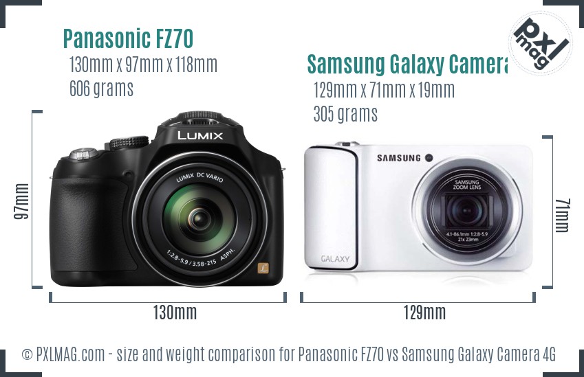 Panasonic FZ70 vs Samsung Galaxy Camera 4G size comparison Panasonic FZ70 vs Samsung Galaxy Camera 4G size comparison