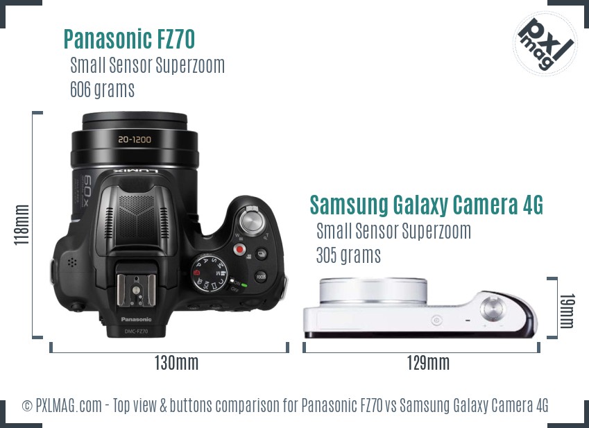 Panasonic FZ70 vs Samsung Galaxy Camera 4G top view buttons comparison