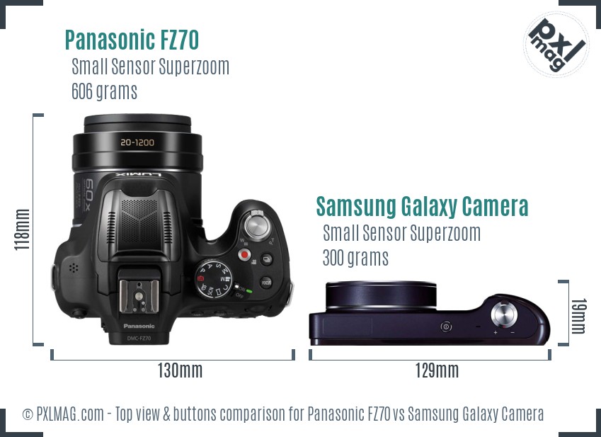 Panasonic FZ70 vs Samsung Galaxy Camera top view buttons comparison