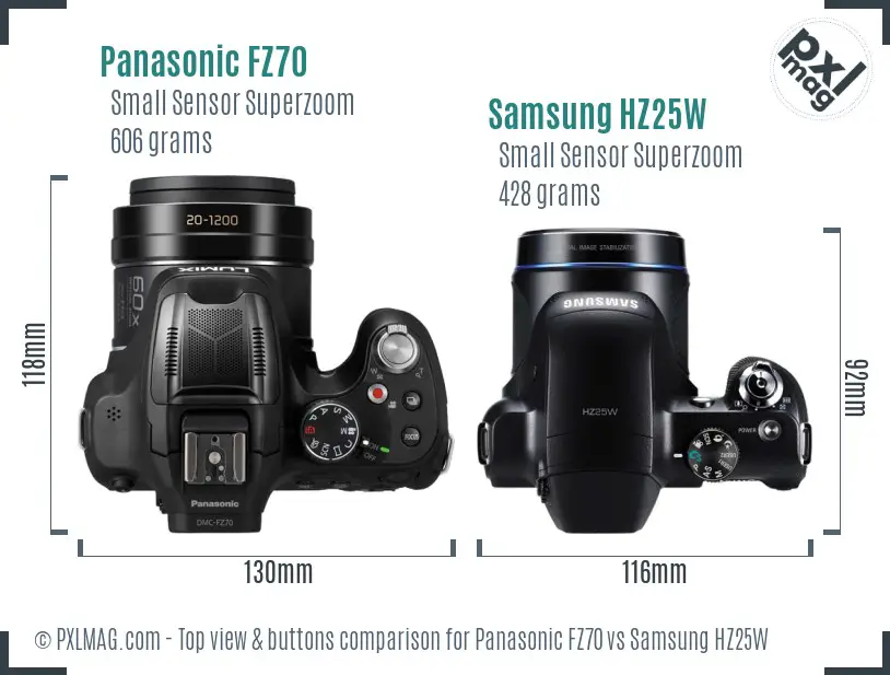 Panasonic FZ70 vs Samsung HZ25W top view buttons comparison