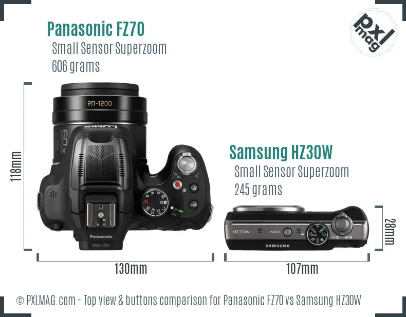Panasonic FZ70 vs Samsung HZ30W top view buttons comparison