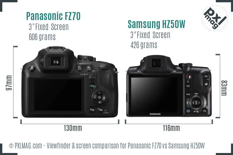 Panasonic FZ70 vs Samsung HZ50W Screen and Viewfinder comparison