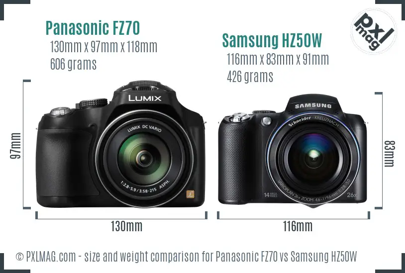 Panasonic FZ70 vs Samsung HZ50W size comparison