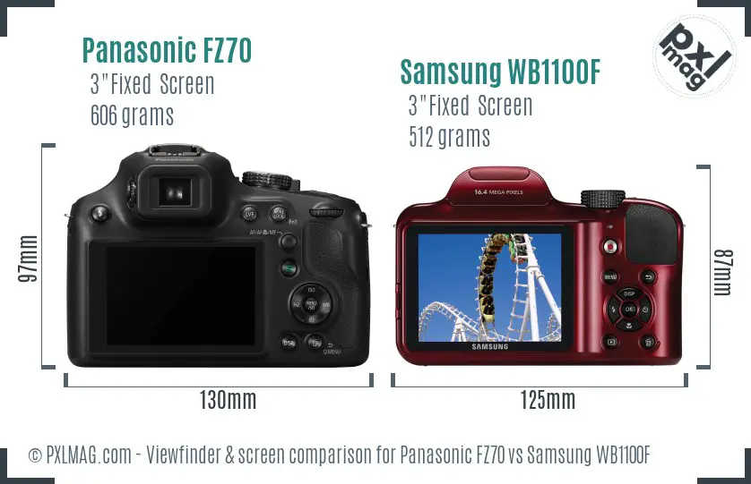 Panasonic FZ70 vs Samsung WB1100F Screen and Viewfinder comparison
