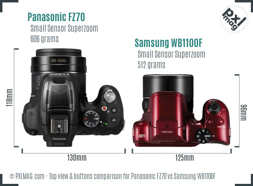 Panasonic FZ70 vs Samsung WB1100F top view buttons comparison