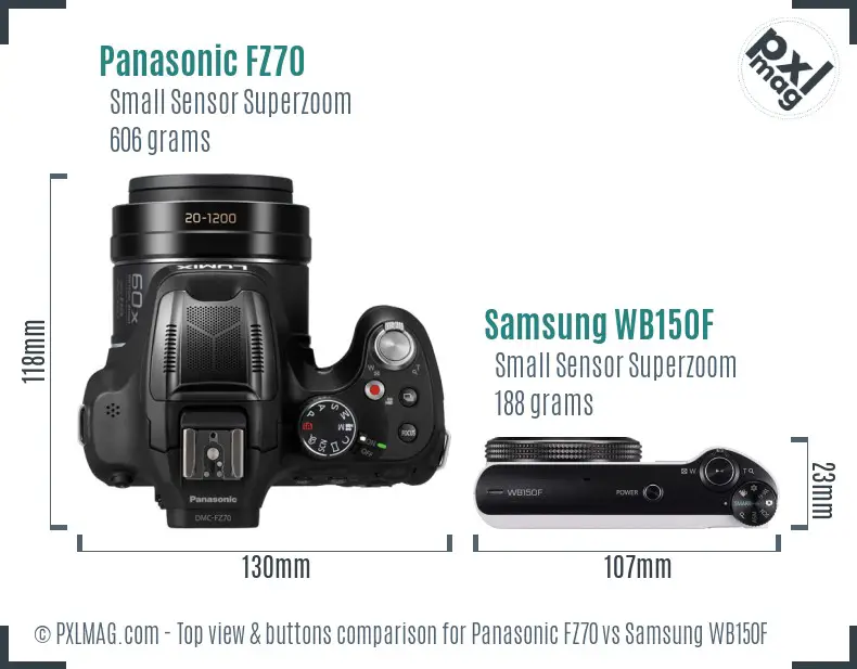 Panasonic FZ70 vs Samsung WB150F top view buttons comparison