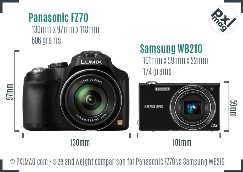 Panasonic FZ70 vs Samsung WB210 size comparison
