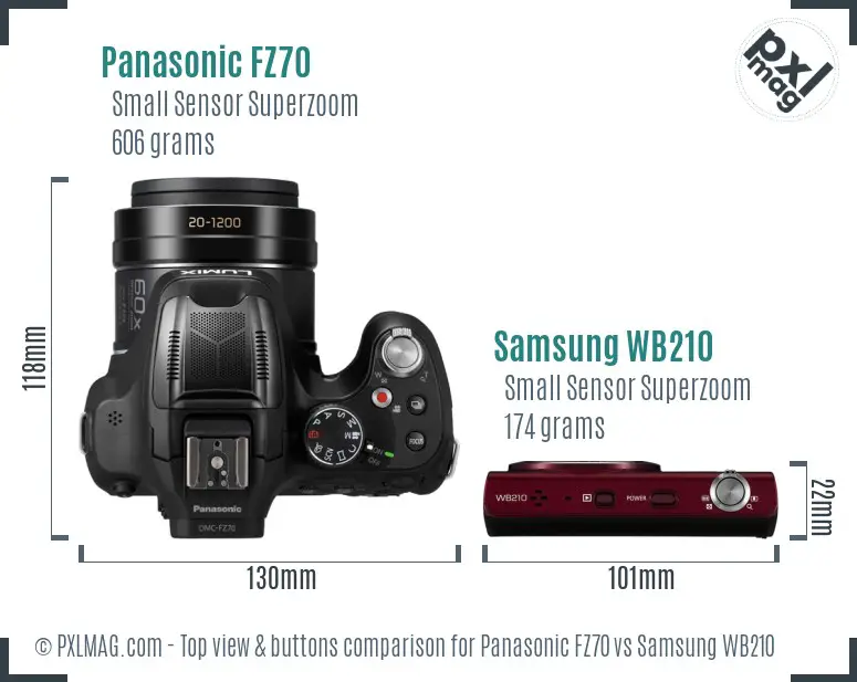 Panasonic FZ70 vs Samsung WB210 top view buttons comparison