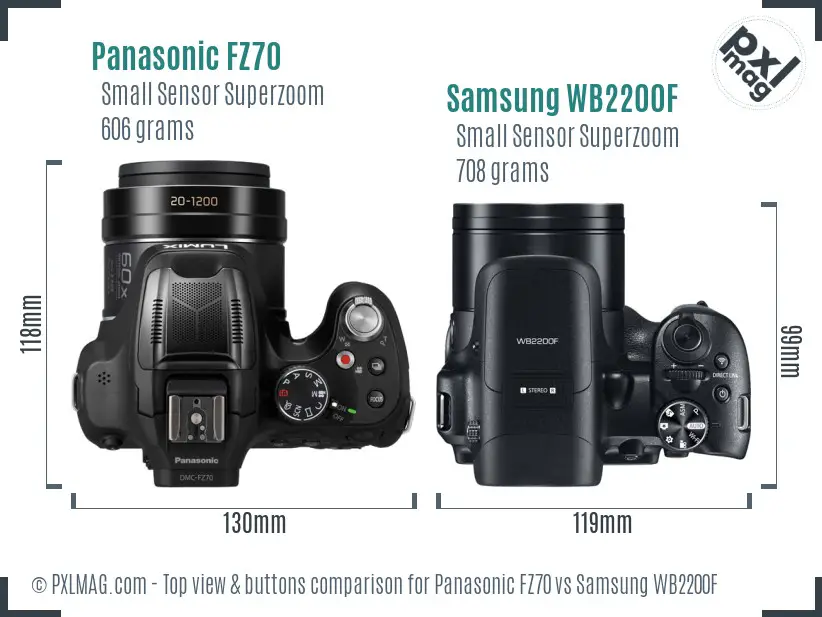 Panasonic FZ70 vs Samsung WB2200F top view buttons comparison