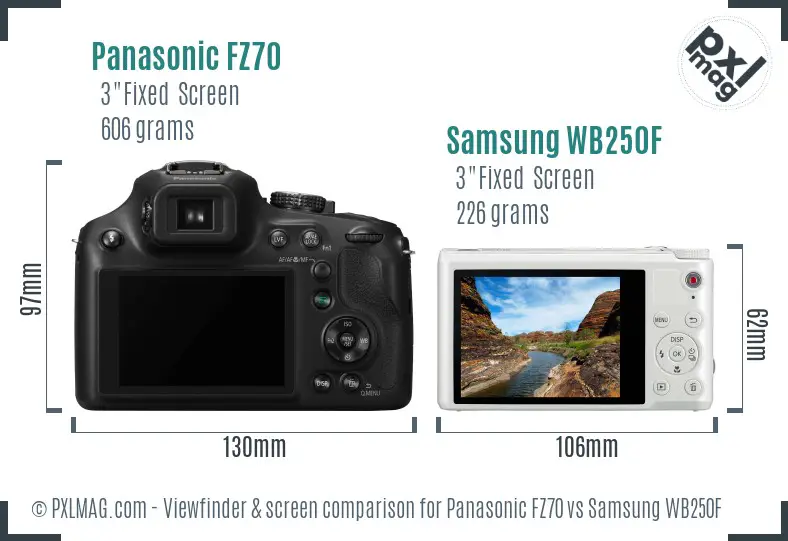 Panasonic FZ70 vs Samsung WB250F Screen and Viewfinder comparison Panasonic FZ70 vs Samsung WB250F Screen and Viewfinder comparison