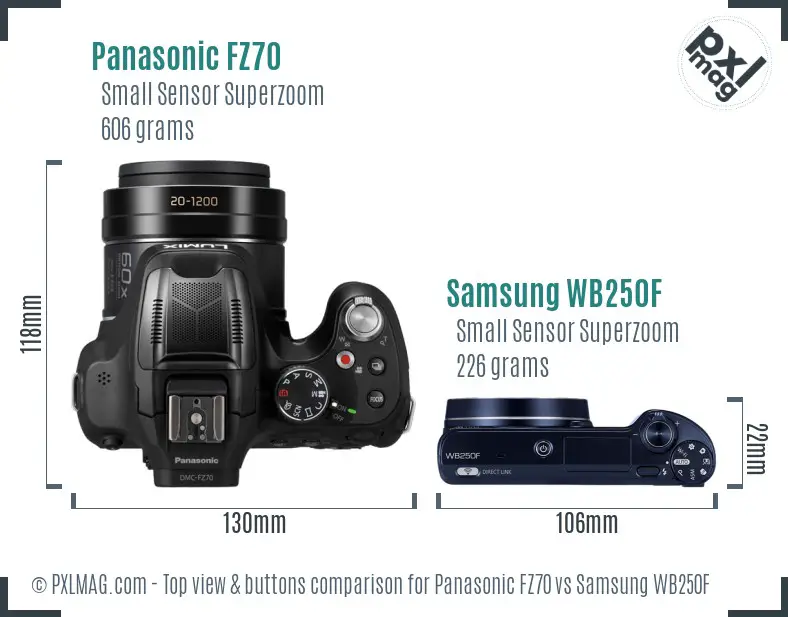 Panasonic FZ70 vs Samsung WB250F top view buttons comparison Panasonic FZ70 vs Samsung WB250F top view buttons comparison