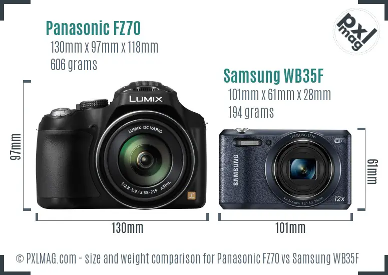 Panasonic FZ70 vs Samsung WB35F size comparison Panasonic FZ70 vs Samsung WB35F size comparison